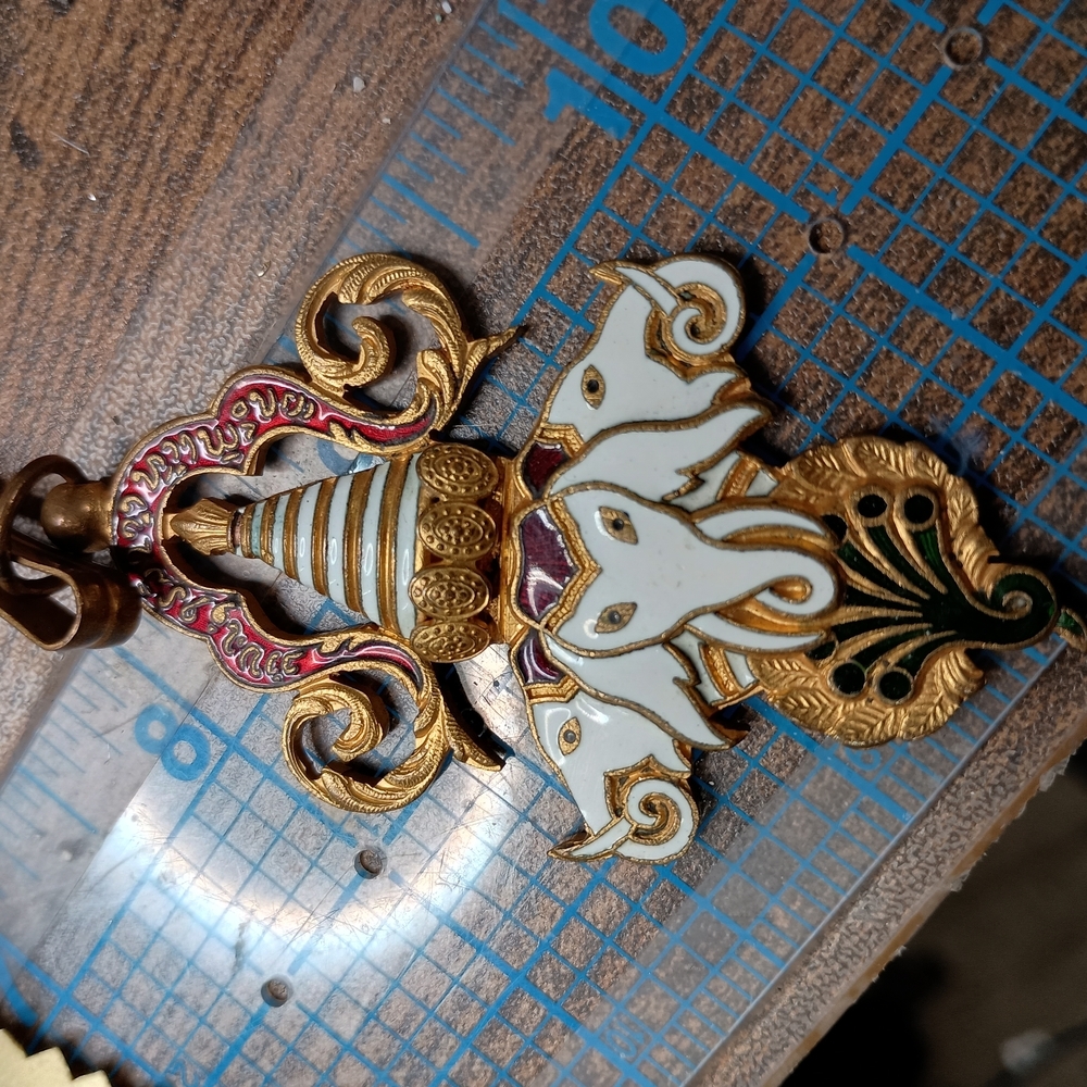 Russian Gold and White 3 Elephant Pendant
